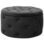 Pouf de rangement avec couvercle matelass akord alia velour colour noir hauteur 30 cm