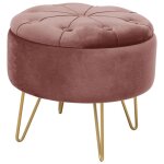 Pouf de rangement avec couvercle matelass� akord caro velour colour rose hauteur 33 cm