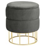 Pouf de rangement avec couvercle matelass� akord elza velour colour gris graphite hauteur 42 cm