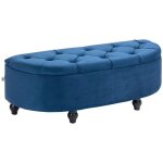 Pouf de rangement homcom coffre 2 en 1 - pouf capitonn demi - cercle - pieds bois hva noir revtement ...