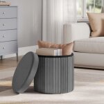 Pouf rond avec rangement - woltu tabouret pliable - couvercle velours - mdf - 38x38x36cm - gris fonc ...