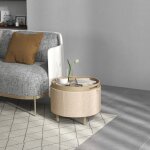 Pouf rond repose - pieds tabouret avec coffre de rangement plateau r�versible meuble 3 en 1 pied en bois ...