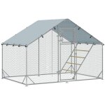 Poulailler acier 300x200x195cm argent anti - uv + porte&mangeoire&perchoir - enclos 6 - 8 poules&petits ...
