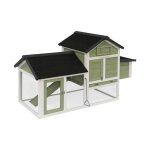 Poulailler en bois blanc et vert galinette. 3 poules. cage  poule avec enclos