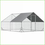 Poulailler xxl avec enclos - pawhut - pour 8 - 12 poules / caniards / lapins - m�tal argent�