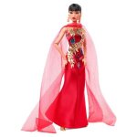 Poupe anna may wong - barbie - robe rouge dragon dor - socle - certificat authenticit