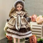 Poup�e de collection 30 cm style r�tro robe dentelle et bonnet brod� cheveux boucl�s yeux rondsfigurine ...