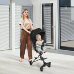 Poussette b�b� quiienclee noir poussette pliable sortante avec capote acier inoxydable pp et lin 6 mois ...