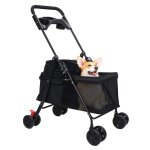 Poussette buggy pour chiens pliable impermable tissu 60d oxford 4 roues 84x48x90cm noir