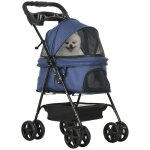 Poussette buggy pliable chien chat - pawhut - panier rangement porte - gobelets - tissu 300d oxford imperm�abl ...