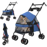 Poussette pour chien et chat - 4 roues pliable guidon r�glable filet respirant porte - gobelet