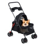 Poussette pour chien et chat - cremlank - maille visible - avec porte - gobelet - 98x70x50cm