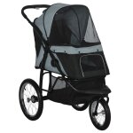 Poussette pour chien jogger pliable avec roues tout - terrain et pare - soleil gris 111x58x107 cm Poussette pour chien jogger pliable avec roues tout - terrain et pare - soleil gris 111x58x107 cm