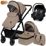 Poussette 3 en 1 lionelo amber - pack poussette canne nacelle siege auto sac et accessoires - beige