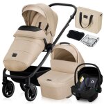 Poussette combine 3en1 lionelo meril - pack poussette nacelle siege auto sac et accessoires - beige