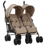 Poussette double - vidaxl - taupe - acier - pliable - r�glable