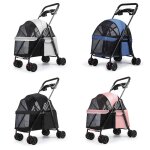 Poussette pliable animaux - chariot pliante chien chat - cremlank - filet visible - gris - 75x50x95cm ...