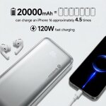 Power bank - sikenai - chargeur portable de 20000 mah 120w charge rapide 2 c�bles int�gr�s batterie externe ...
