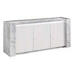Prava - buffet 3 portes laqué blanc et effet marbre avec leds Prava - buffet 3 portes laqué blanc et effet marbre avec leds