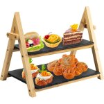 Pr�sentoir buffet 2 �tages en ardoise - plateau de service rustique pliable support