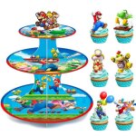 Prsentoir  gteaux - super mario - 3 niveaux - 12 dcorations - multicolore - fte danniversaire