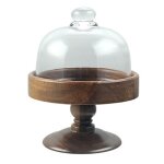 Prsentoir  gteaux sur pied avec couvercle en verre - assiette  dessert en bois et verre plat  dim ...