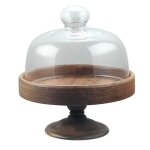 Prsentoir  gteaux sur pied avec couvercle en verre - assiette  dessert en bois et verre plat  dim ...