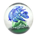 Presse papier sulfure boule en verre de 9cm d�coration fond marin couleur bleu ver