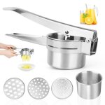 Presse purée manuel en acier inoxydable avec 3 disques interchangeables pour légumes et fruits. Presse purée manuel en acier inoxydable avec 3 disques interchangeables pour légumes et fruits.