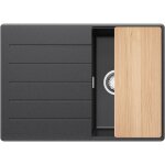 Primagran evier cuisine en granit graphite 70x50cm lavabo 1 bac + kit de vidage + accessoires �vier � ...