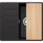 Primagran evier cuisine en granit noir m�tallis� 55x50cm lavabo 1 bac + accessoire �vier � encastrer ...