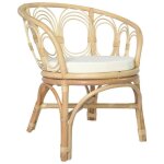 Printemps / �t� 2025 chaise � manger fauteuil cuisine avec coussin rotin naturel et lin - 72x68x76 cm ...