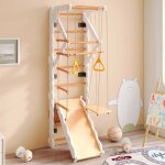 Portique descalade - nobrand - jungle gym 6 en 1 - h�tre massif & contreplaqu� - charge 50 kg - certifi� ...