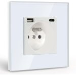Prise murale avec usb et 1 type c - 16a prise de courant alternatif - blanc - convient au smartphone ...