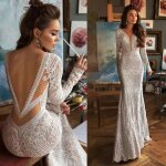 Profond décolleté en v dentelle sirène robes de mariée dos nu manches longues robe de mariée bohème personnali ... Profond décolleté en v dentelle sirène robes de mariée dos nu manches longues robe de mariée bohème personnali ...