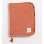 Prot�ge carnet de sant� en double gaze de coton - uni terracotta