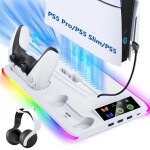 Ps5 / ps5 slim / ps5 pro support ventilateur de refroidissement double chargeur manette avec led rgb ...