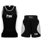 Ensemble boxe enfants - pss - noir - dbardeur 100% polyester - short 100% satin - respirant