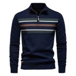 Pull col montant vitata pour homme style europen automne / hiver - demi - zip - ray dcontract - bleu ...