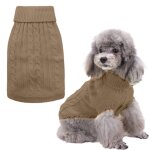 Pull  col roul pour chien - manteau dhiver - tricot torsad - marron clair - taille m / l / xs - trou ...