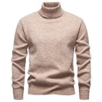 Pull  col roul pour homme en tricot doublure polaire pullover chaud manches longues couleur unie automne ...
