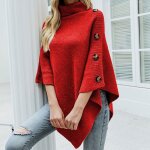 Pull col roul vitata pour femme - manches chauve - souris - haut ample et chaud - rouge