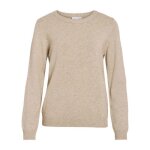 Pull coupe droite femme vila beige clair en maille chinée à col rond bord - côte Pull coupe droite femme vila beige clair en maille chinée à col rond bord - côte