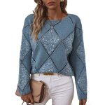 Pull femme 2025 automne - hiver col rondmod�le ajour� sequinsmaille losange chic - rose