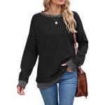 Pull femme � manches longues col rond automne hiver casual pullover l�che doux confortable couleur contrast�e ...