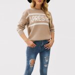Pull femme en tricot col rond motif jacquard pullover imprime manches longues chaud automne hiver - taille ...