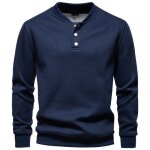 Pull homme col rond polaire avec boutons pression pullover gaufr regular fit couleur unie automne hiver ...