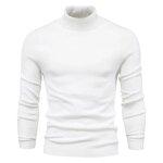 Pull col roul homme hiver 2025 ? tricot fin chaudpull uni  col haut bord - ctes lastiques - blanc ...