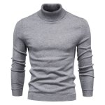 Pull homme col roul longues manches en maille - gris
