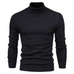 Pull homme col roul longues manches en maille - noir